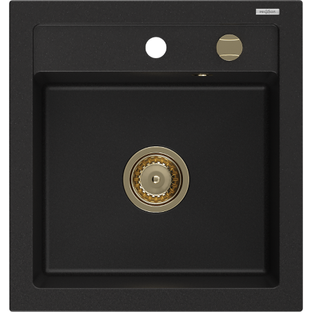 Mexen Vito granite single-bowl sink 520 x 490 mm, black, golden siphon - 6503521000-77-G