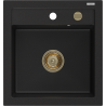 Mexen Vito granite kitchen sink 1-bowl 520 x 490 mm, black, gold siphon - 6503521000-77-G