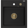 Mexen Vito granite single-bowl sink 520 x 490 mm, black, golden siphon - 6503521000-77-G
