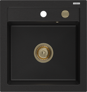 Mexen Vito granite kitchen sink single-bowl 520 x 490 mm, black, golden siphon - 6503521000-77-G