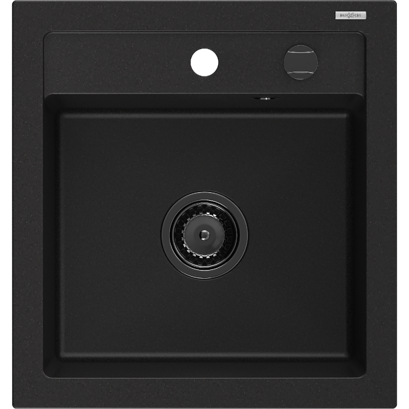 Mexen Vito 1-compartment granite sink 520 x 490 mm, Black, siphon Black - 6503521000-77-B