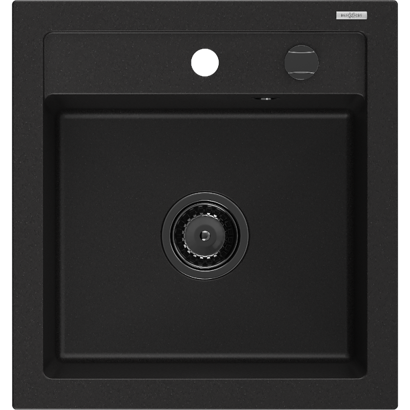 Mexen Vito granite sink 1-bowl 520 x 490 mm, black, black siphon - 6503521000-77-B