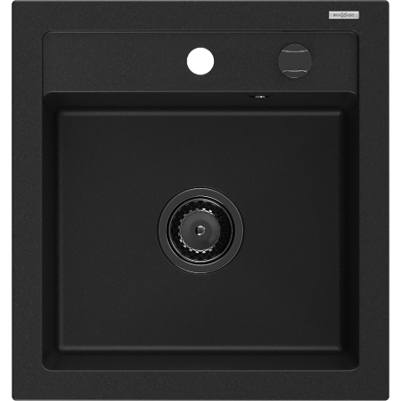 Mexen Vito 1-compartment granite sink 520 x 490 mm, Black, siphon Black - 6503521000-77-B
