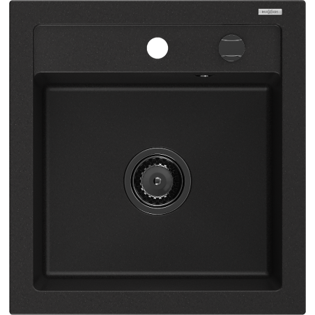 Mexen Vito granite sink 1-bowl 520 x 490 mm, black, black siphon - 6503521000-77-B