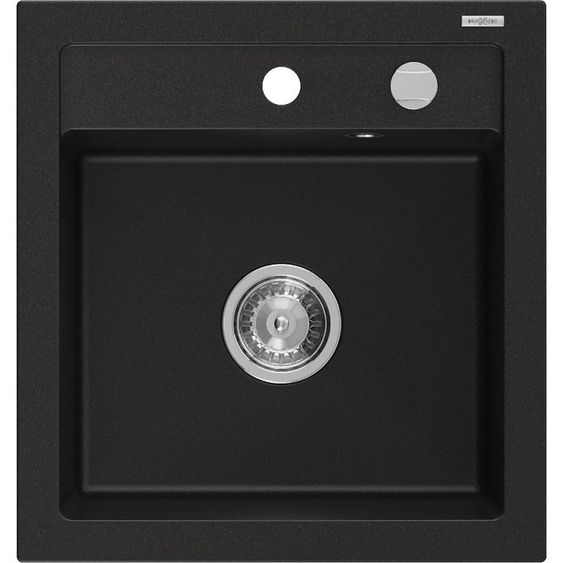 Mexen Vito Granite Sink 1-Bowl 520 x 490 mm, Black, Chrome Siphon - 6503521000-77