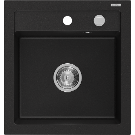 Mexen Vito Granite Sink 1-Bowl 520 x 490 mm, Black, Chrome Siphon - 6503521000-77