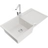 Mexen Leo 1-bowl granite sink with drainer and Rita kitchen tap, white - 6501-20-670300-00