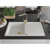 Mexen Leo 1-bowl granite kitchen sink with drainer and Rita kitchen tap, white - 6501-20-670300-50