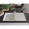 Mexen Leo granite 1-bowl sink with drainer and kitchen faucet Rita, white - 6501-20-670300-50