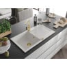 Mexen Leo granite single-bowl sink with drainer and Rita kitchen faucet, white - 6501-20-670300-50