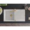 Mexen Leo 1-bowl granite kitchen sink with drainer and Rita kitchen tap, white - 6501-20-670300-50
