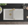 Mexen Leo granite 1-bowl sink with drainer and kitchen faucet Rita, white - 6501-20-670300-50