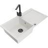 Mexen Leo granite kitchen sink 1-bowl with drainer and Rita kitchen faucet, white - 6501-20-670300-70