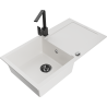 Mexen Leo granite sink 1-bowl with drainer and kitchen tap Rita, white - 6501-20-670300-70