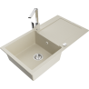 Mexen Leo 1-compartment granite sink with a drip tray and kitchen mixer tap Rita, Beige - 6501-69-670300-00
