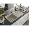 Mexen Leo granite kitchen sink 1-bowl with drainer and Rita kitchen tap, beige - 6501-69-670300-00