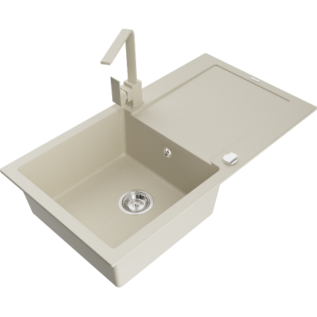 Mexen Leo granite sink 1-bowl with drainer and Rita kitchen tap, beige - 6501-69-670300-69