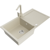 Mexen Leo 1-compartment granite sink with a drip tray and kitchen mixer tap Rita, Beige - 6501-69-670300-69