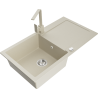 Mexen Leo granite 1-bowl kitchen sink with drainer and Rita faucet, beige - 6501-69-670300-69