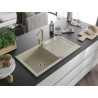 Mexen Leo 1-bowl granite sink with drainer and Rita kitchen faucet, beige - 6501-69-670300-69