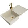 Mexen Leo 1-bowl granite sink with drainer and kitchen tap Rita, beige - 6501-69-670300-50