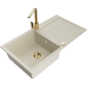 Mexen Leo 1-compartment granite sink with a drip tray and kitchen mixer tap Rita, Beige - 6501-69-670300-50