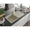 Mexen Leo 1-bowl granite sink with drainer and kitchen faucet Rita, beige - 6501-69-670300-50