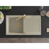 Mexen Leo 1-bowl granite sink with drainer and kitchen faucet Rita, beige - 6501-69-670300-50
