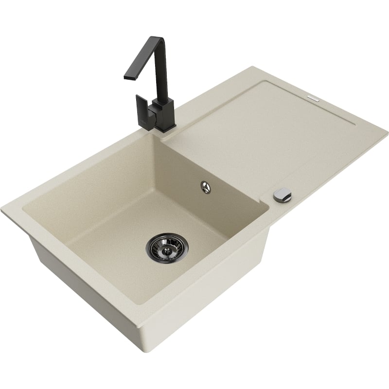 Mexen Leo granite sink 1-bowl with drainer and kitchen faucet Rita, beige - 6501-69-670300-70