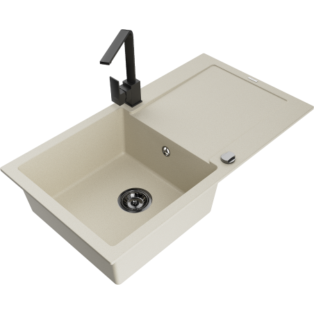 Mexen Leo granite sink 1-bowl with drainer and kitchen faucet Rita, beige - 6501-69-670300-70