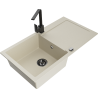 Mexen Leo 1-bowl granite kitchen sink with drainer and Rita kitchen tap, beige - 6501-69-670300-70