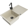 Mexen Leo granite sink 1-bowl with drainer and kitchen faucet Rita, beige - 6501-69-670300-70