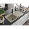 Mexen Leo 1-bowl granite kitchen sink with drainer and Rita kitchen tap, beige - 6501-69-670300-70