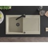 Mexen Leo 1-bowl granite kitchen sink with drainer and Rita kitchen tap, beige - 6501-69-670300-70