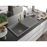Mexen Leo 1-bowl granite sink with drainer and Rita kitchen tap, grey - 6501-71-670300-50