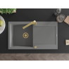 Mexen Leo granite sink 1-bowl with drainer and kitchen faucet Rita, gray - 6501-71-670300-50