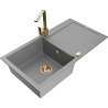 Mexen Leo 1-bowl granite sink with drainer and Rita kitchen tap, grey - 6501-71-670300-50
