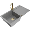 Mexen Leo 1-compartment granite sink with a drip tray and kitchen mixer tap Rita, Grey - 6501-71-670300-50