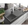 Mexen Leo granite kitchen sink 1-bowl with drainer and kitchen faucet Rita, gray - 6501-71-670300-70-B