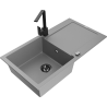Mexen Leo 1-compartment granite sink with a drip tray and kitchen mixer tap Rita, Grey - 6501-71-670300-70-B