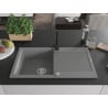 Mexen Leo 1-bowl granite sink with drainer and kitchen faucet Rita, gray - 6501-71-670300-70