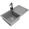 Mexen Leo 1-bowl granite sink with drainer and kitchen faucet Rita, gray - 6501-71-670300-70
