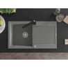 Mexen Leo 1-bowl granite sink with drainer and kitchen faucet Rita, gray - 6501-71-670300-70
