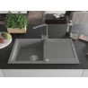 Mexen Leo granite kitchen sink 1-bowl with drainer and Rita kitchen tap, grey - 6501-71-670300-71