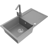 Mexen Leo granite kitchen sink 1-bowl with drainer and Rita kitchen tap, grey - 6501-71-670300-71