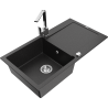 Mexen Leo granite kitchen sink 1-bowl with drainer and kitchen faucet Rita, black/silver metallic - 6501-73-670300-00