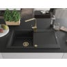 Mexen Leo single-bowl granite sink with drainer and kitchen faucet Rita, black/silver metallic - 6501-73-670300-50