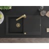 Mexen Leo single-bowl granite sink with drainer and kitchen faucet Rita, black/silver metallic - 6501-73-670300-50