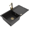 Mexen Leo granite sink 1-bowl with drainer and Rita kitchen tap, black/silver metallic - 6501-73-670300-50