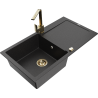 Mexen Leo single-bowl granite sink with drainer and kitchen faucet Rita, black/silver metallic - 6501-73-670300-50